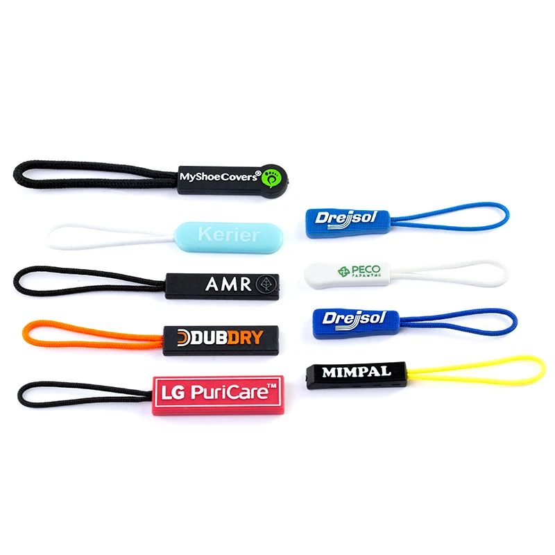 Custom TPU PU Zipper Pull Custom LOGO Rubber Zipper Puller With String