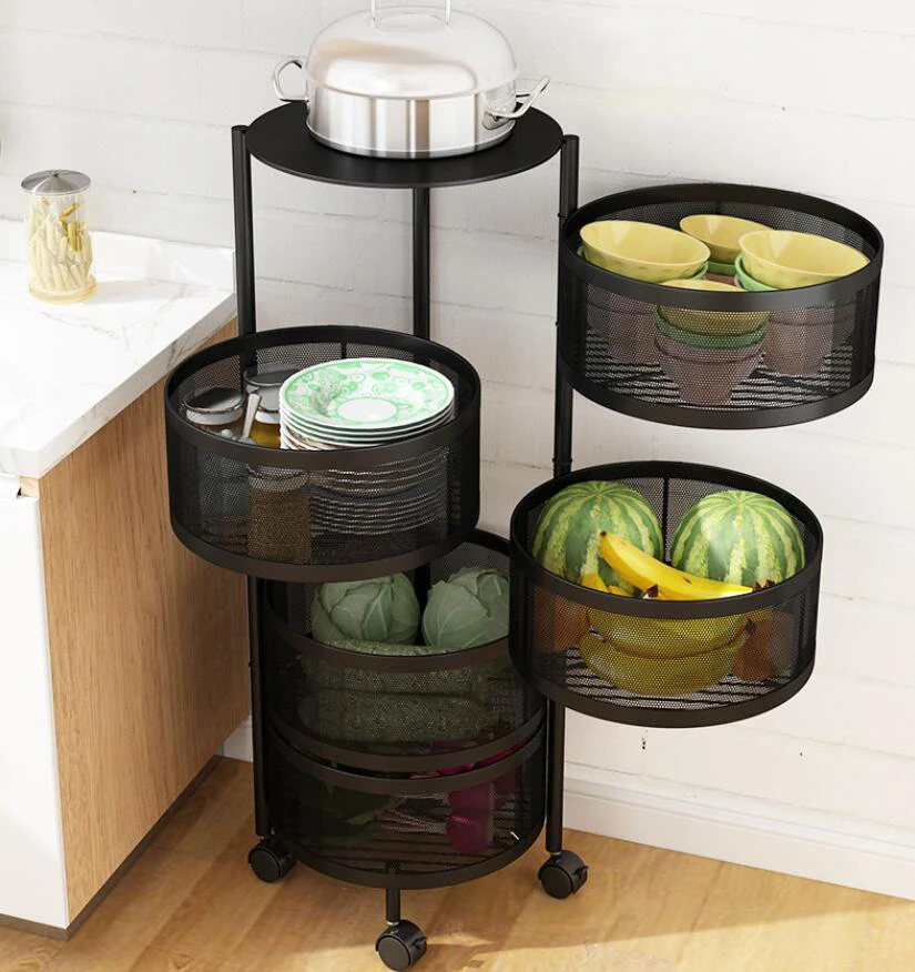 Trending Products Black Roll Food Trolley Cart 3 Tier Rotatable Household Rolling Cart