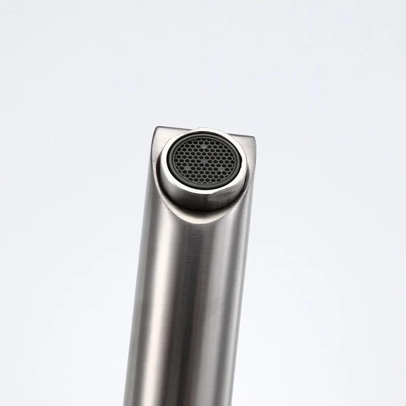 Stainless Steel 304 Curved Spout Mixer Brushed Hot and Cold Water Basin Faucet