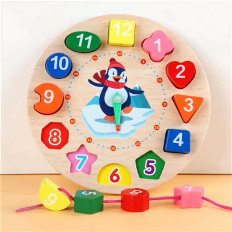 Geometry wooden teaching Clock Puzzles Gadgets Matching Clock Toy For Children Cartoon Animal Educational Wooden Beaded toy