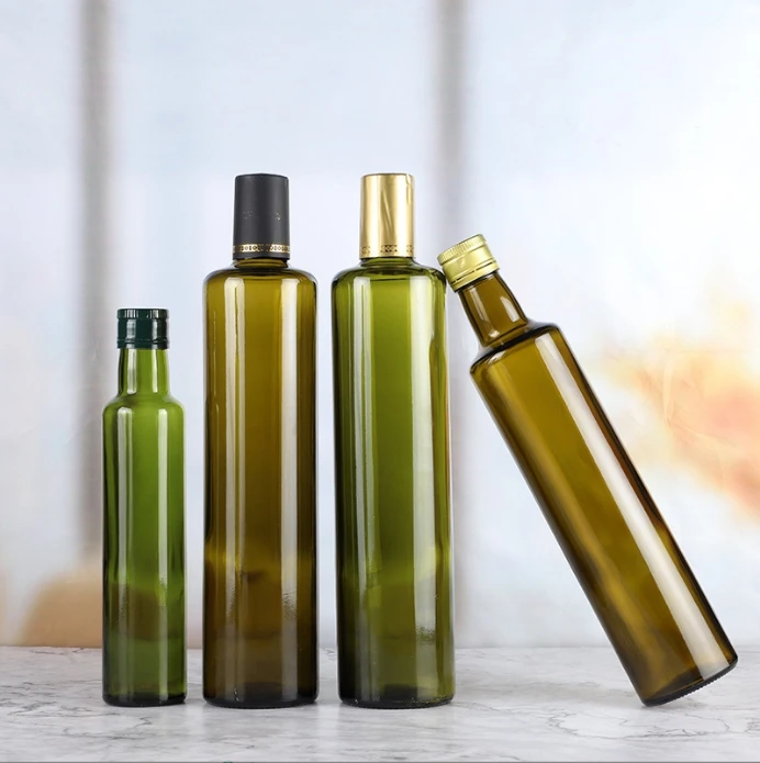 Round 250ml teal olive oil bottle 500ml 750ml camellia  walnut olive oil glass bottle sesame soy sauce vinegar bottle