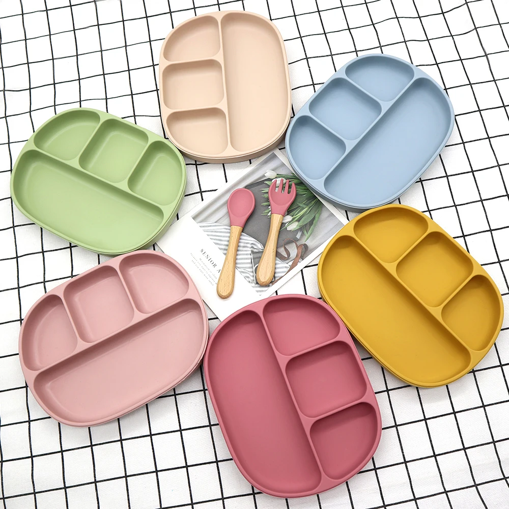 Wholesale Eating Food BPA Free Eco-friendly Children Tableware Feeding Plate Suction Silicone Baby Dishes