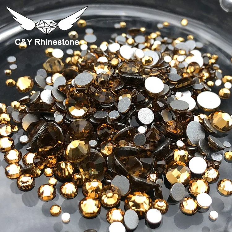 CY Light Colorado Topaz Best Selling Wholesale Gold Flat Back Glass Non Hotfix Black Rhinestones