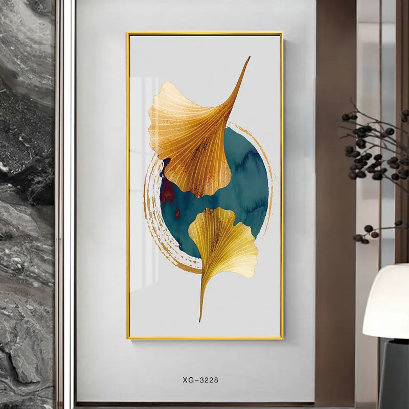 Golden leaf Art Crystal Porcelain Abstract Decorative Wall Painting For Home Decor Hotel