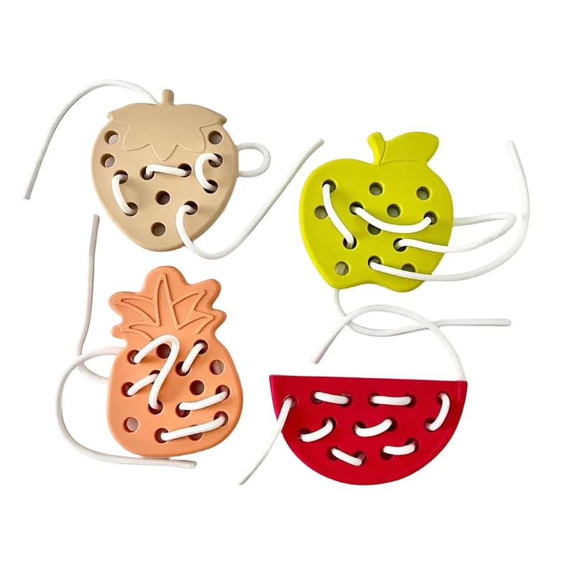 Montessori Lacing Fruit Threading Game Early Education Baby Brain Thinking Silicone Lace Threading Toys