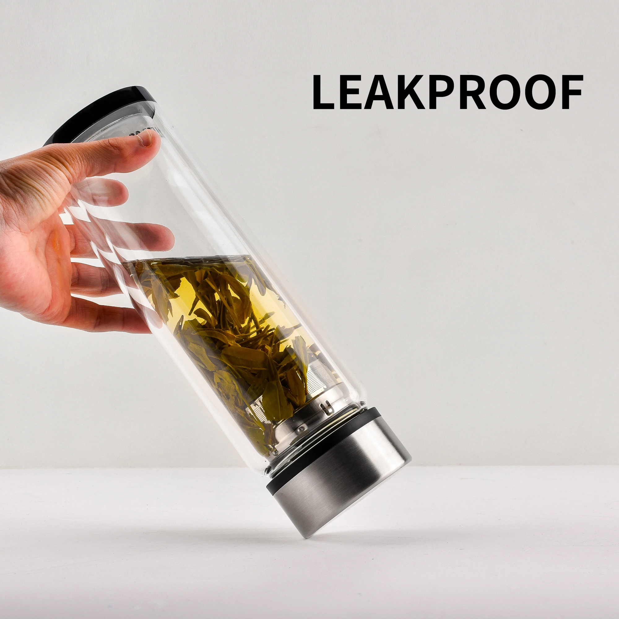 No Leaking Eco-friendly Double Wall High Borosilicate Glass Water Bottle with Tea Filter