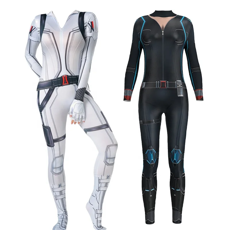 Custom Black White Civil War Widow Catsuit Halloween Sexy Bodysuit Natasha Jumpsuit Black Widow Costume for Woman