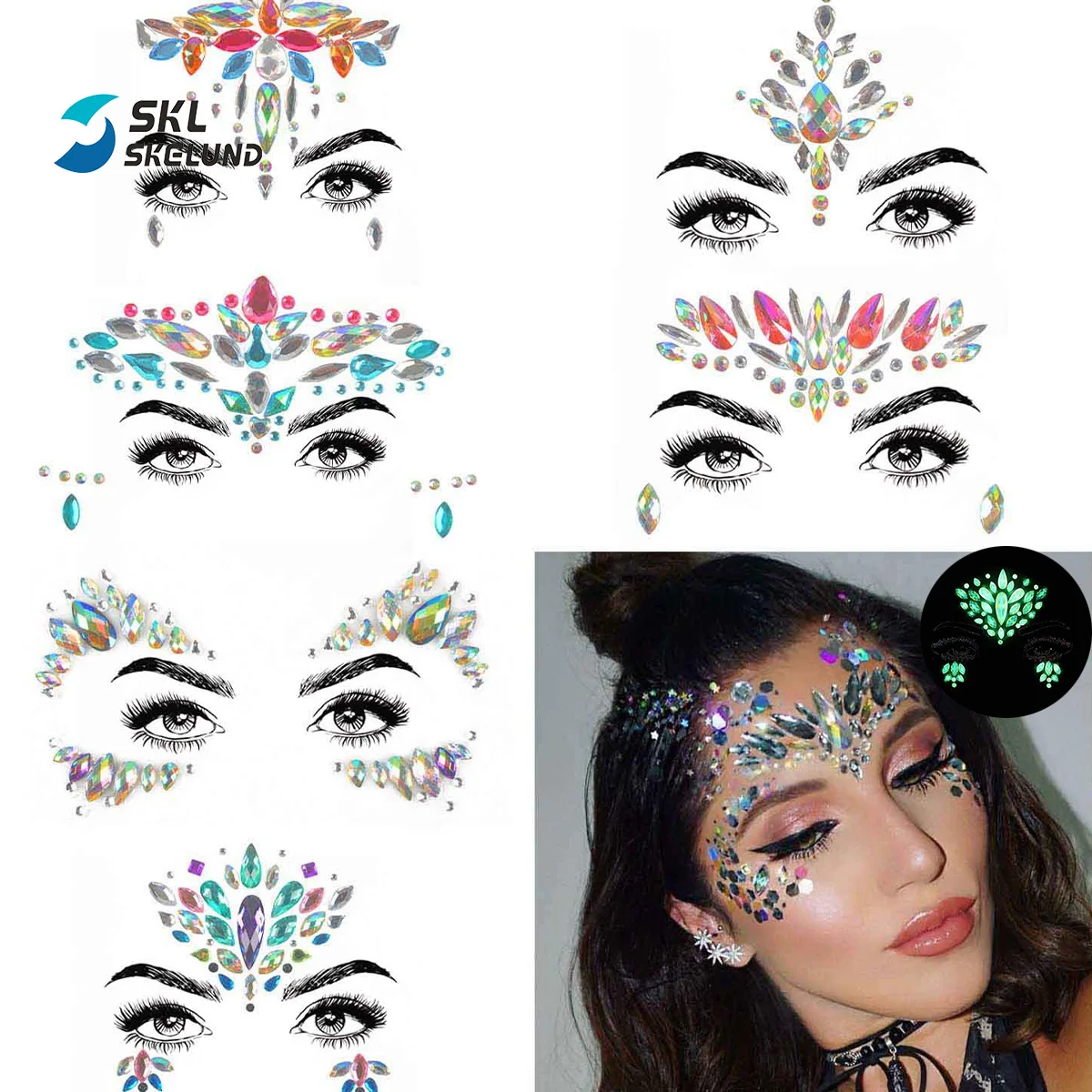 Rhinestone Mermaid Face Jewels Tattoo Body Stickers Crystal Tears Gem Stones Bindi  Face Jewels Tattoo Temporary Stickers