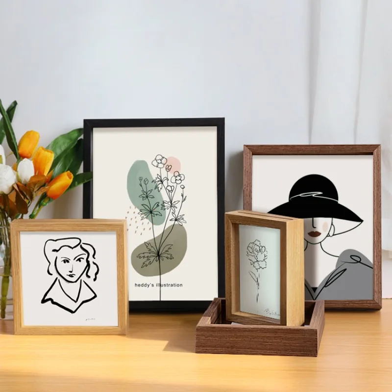 Wholesale 6x8 8x10 Transparent Double Sided art Picture Wooden Display modern artwork Flower Sublimation Glass Photo Frame