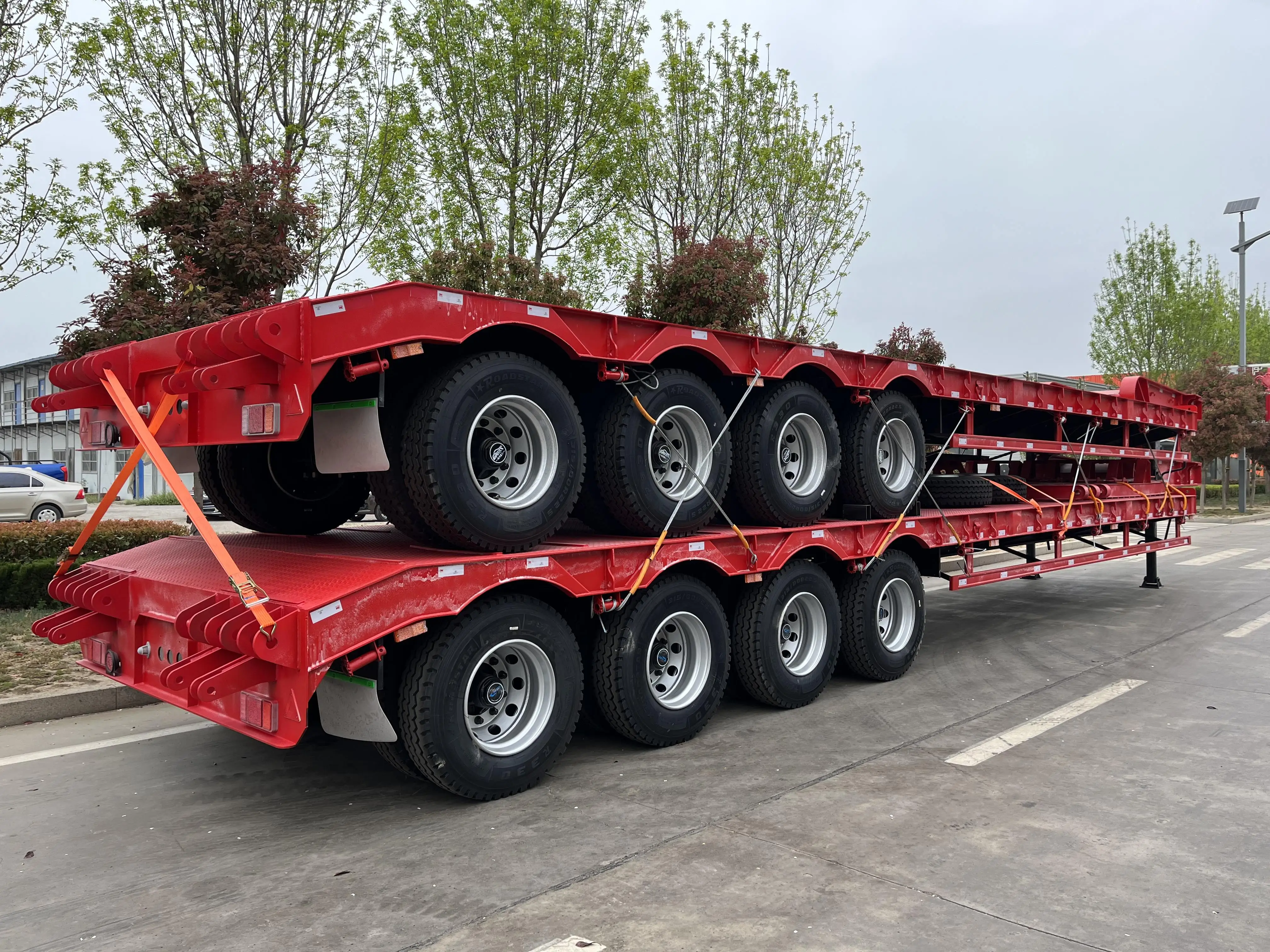 Vehicle Master 4 Axle 80 ton lowboy semi trailer Lowbed Trailer For Heavy Duty Equipments