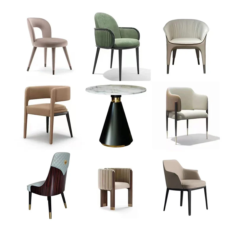 Modern commercial furniture solid wood restaurant sets metal marble table & leather chairs set