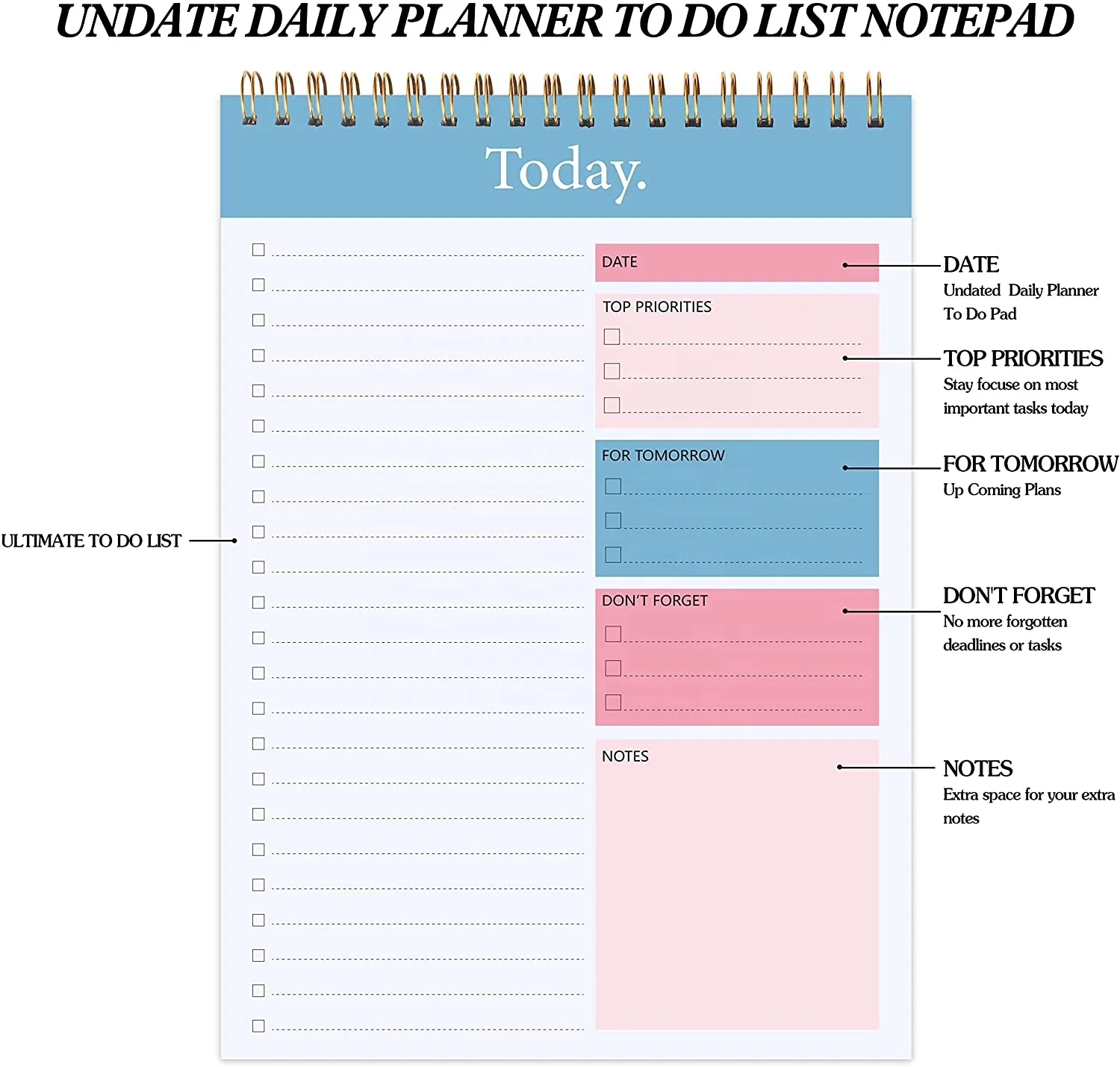 Undated 52 Sheets Tear Off Daily To Do List Planner Notepad Checklist with Hourly Schedule for Tasks