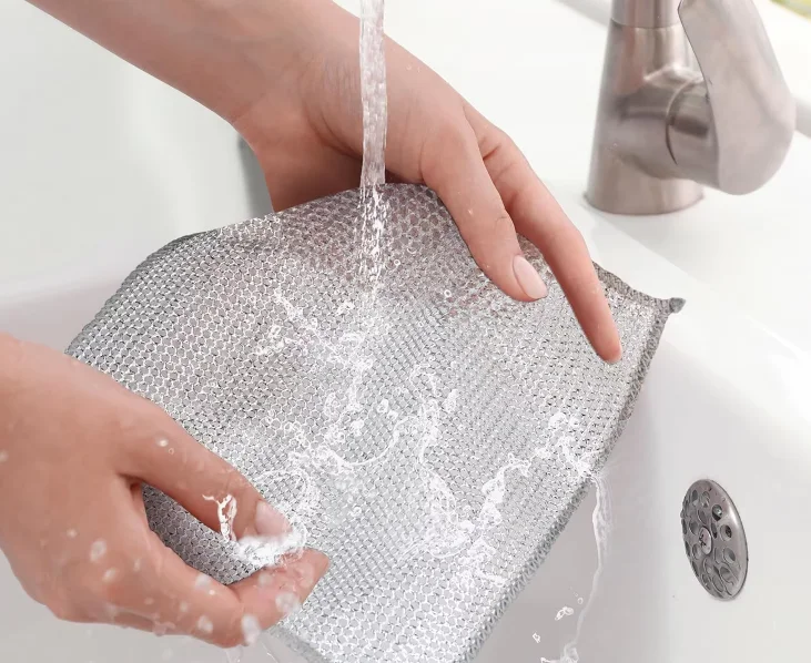 Double-Sided Mesh Metal Wire Cleaning Cloth Metal Dish Cloth for Kitchen Easy Rinsing Dish Washing Rag for Dish Sinks