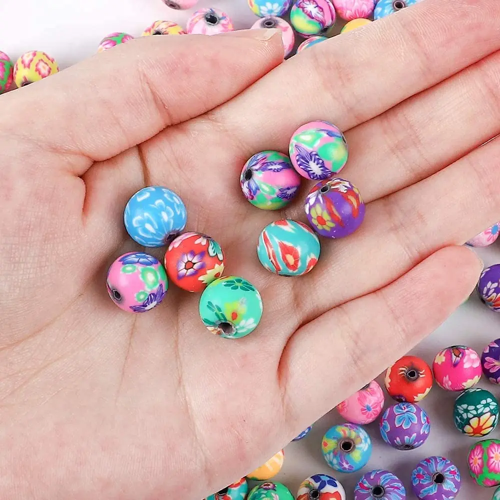 10mm Colorful Round Polymer Clay Beads Assorted Pattern Loose Beads Handmade Clay Beads For Bracelet Making Kit