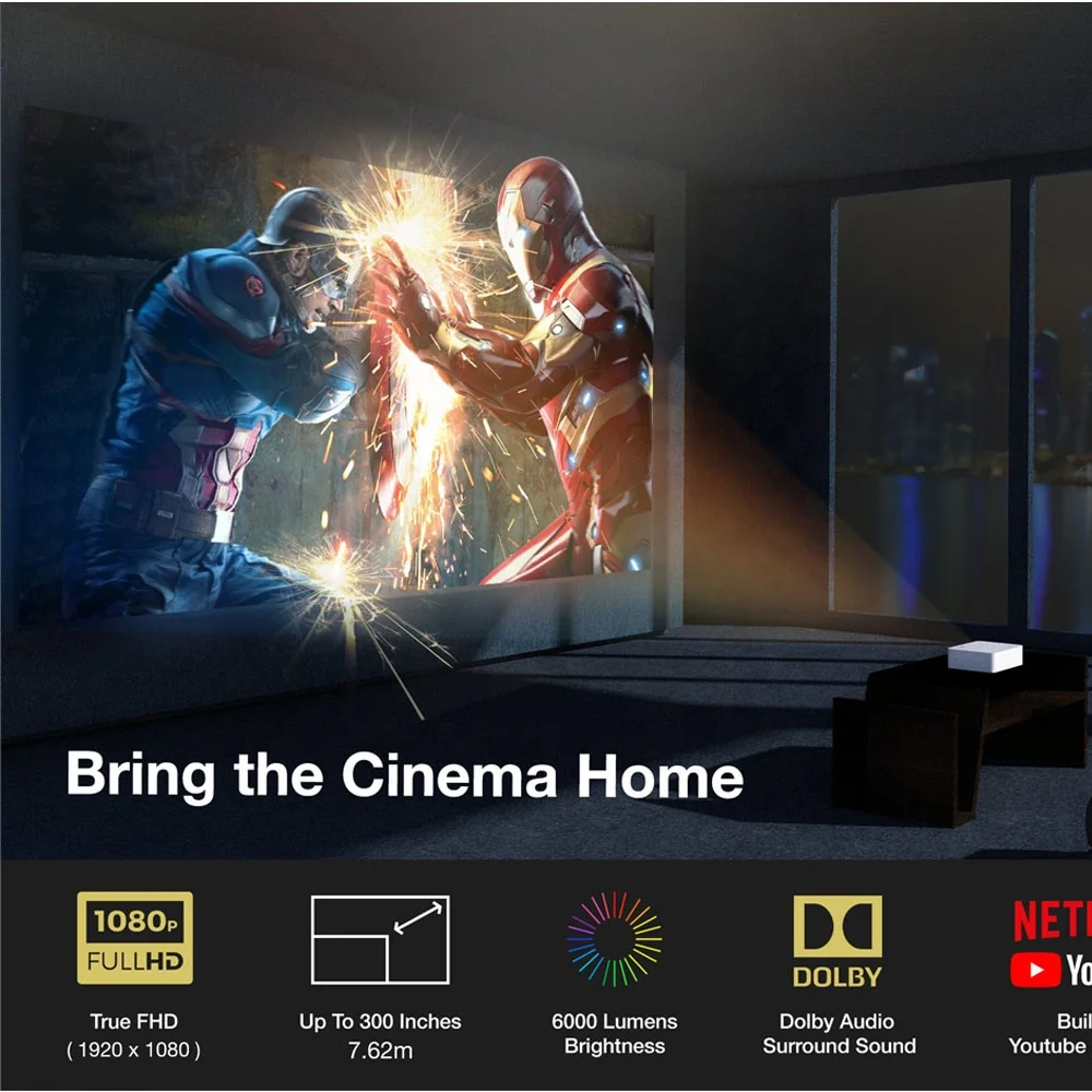  [Android версии Amazon Топ Лидер продаж] Android 6 0 разрешение 1080p Full HD светодиодный ЖК портативный домашний кинотеатр 4k видео проекторы [Amazon Smart Native LED LCD Портативный