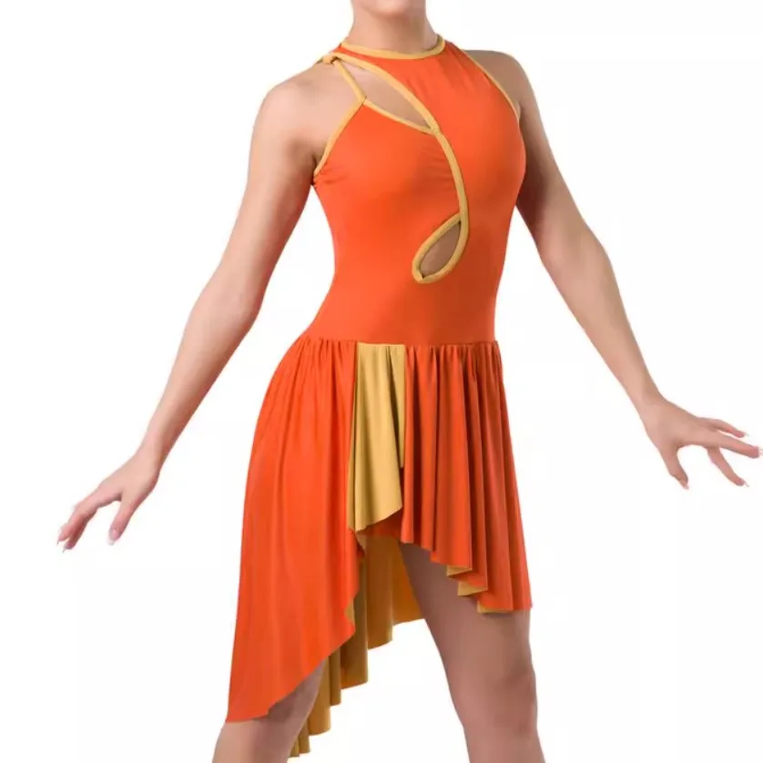 Spandex unitard mesh midriff competition dance leotard ballroom contemporary lyrical dance costume