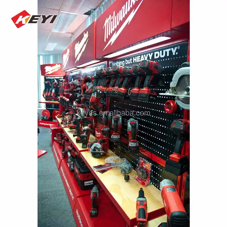 Retail Store Metal Perforated Plate Floor Display / Power Tool Display Stand