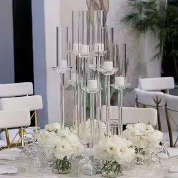 Wedding Decoration Crystal Clear Candle Holder With Cover For Table Centerpiece