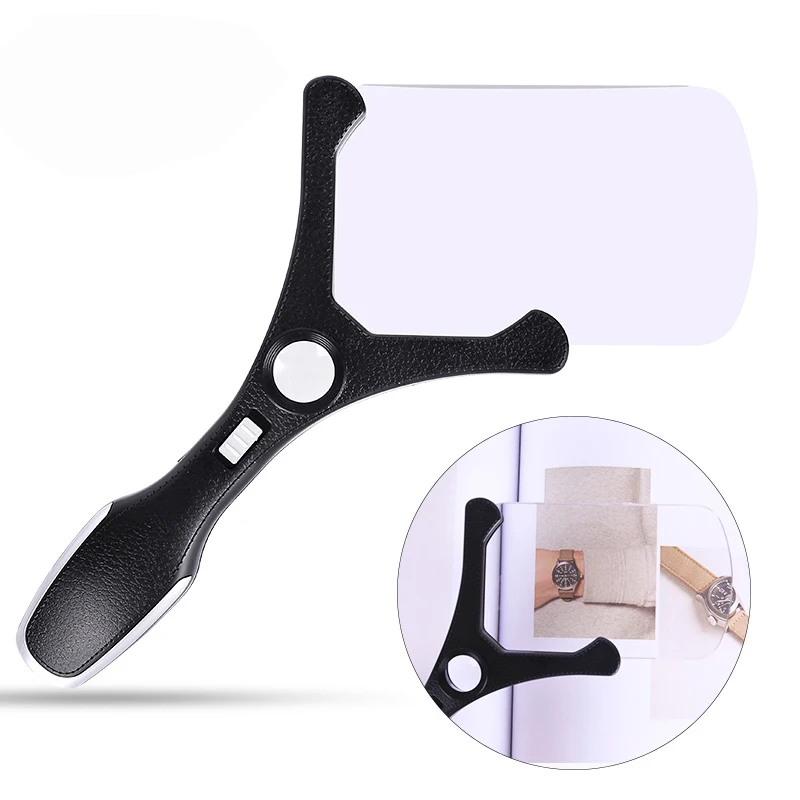 
New Handheld High-definition Optical Resin Frameless Large Square Mirror 4LED Lamp Lighting Reading Magnifier For The Elderly 