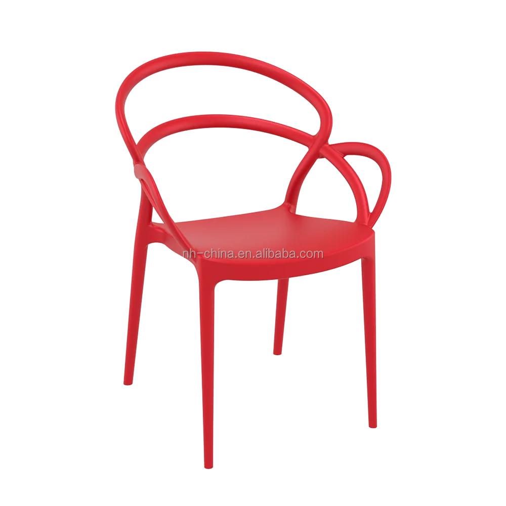 Modern cheap red polypropylene plastic outdoor garden chair with armrest