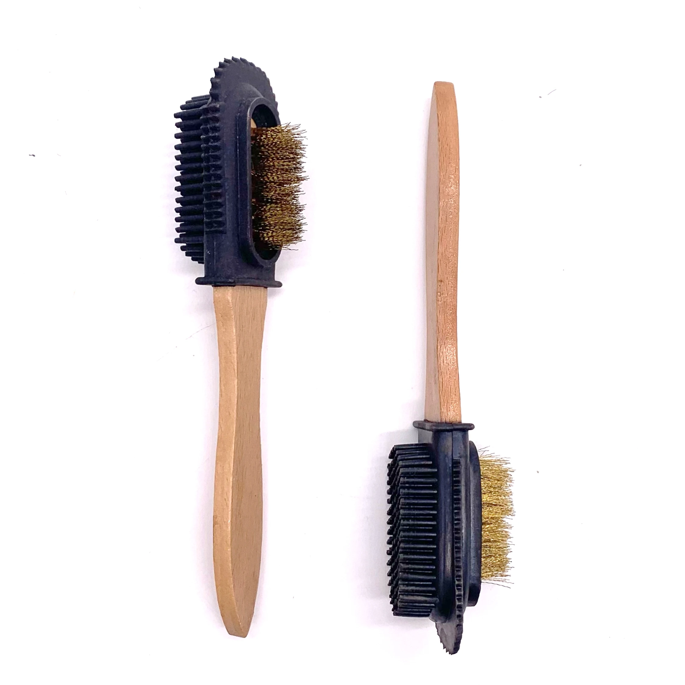 Wholesale multifunctional suede leather shoe brush three in one wooden handle Strong decontamination shoe cleaning brush