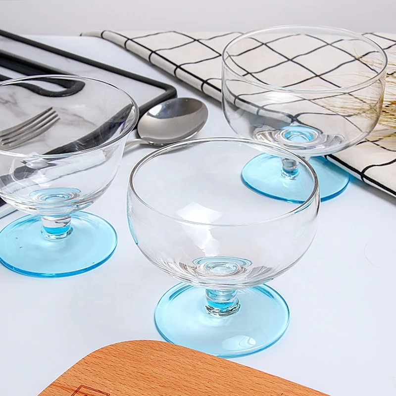 Transparent Dessert Ice Cream Glass Cake Bowl for Household Sundae Glass with High Foot