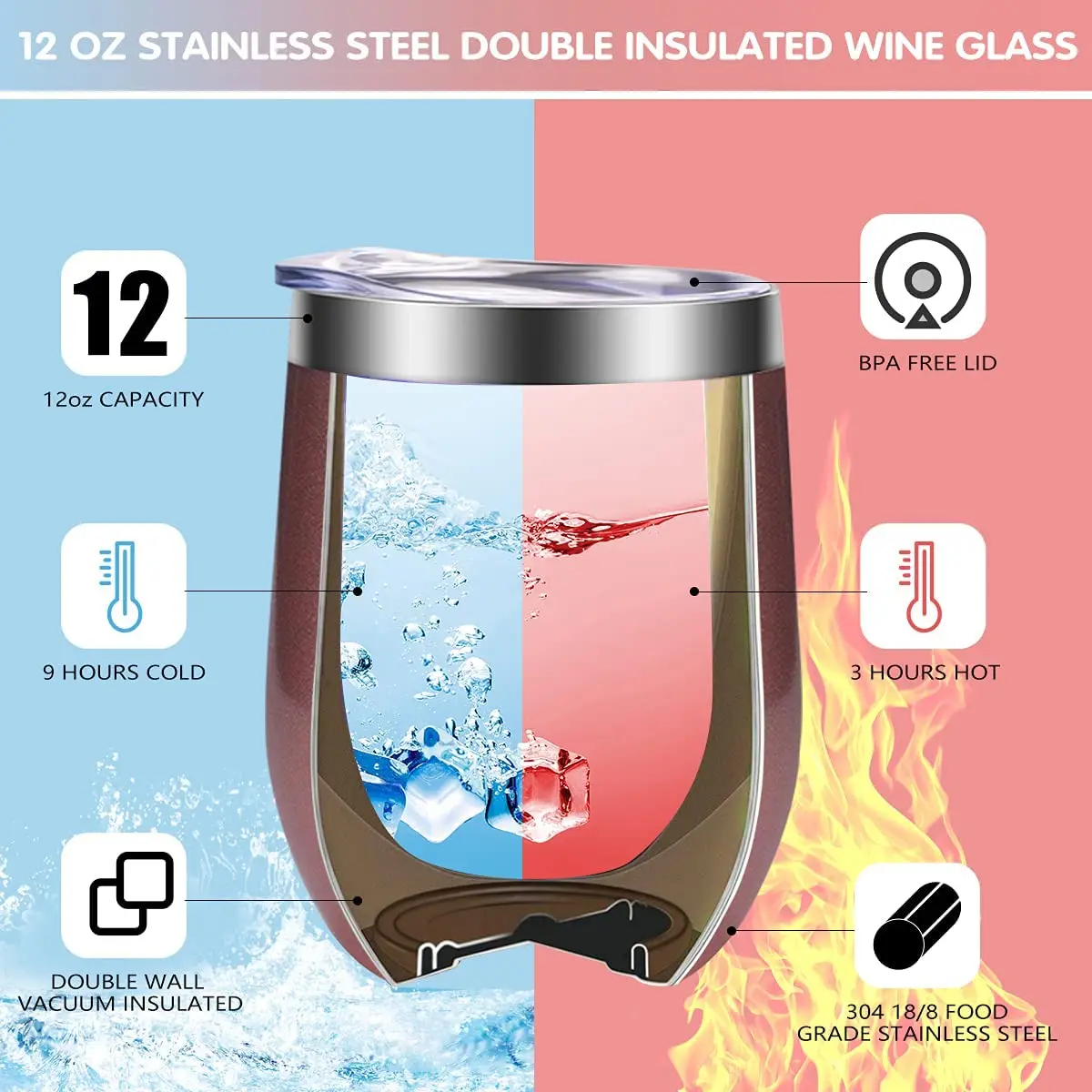 Stainless Steel Unbreakable Wine Glasses - 14 Ounce Set of 4 Wineglasses  Premium-Grade 18/8 Stainless Steel Red & White Stemles