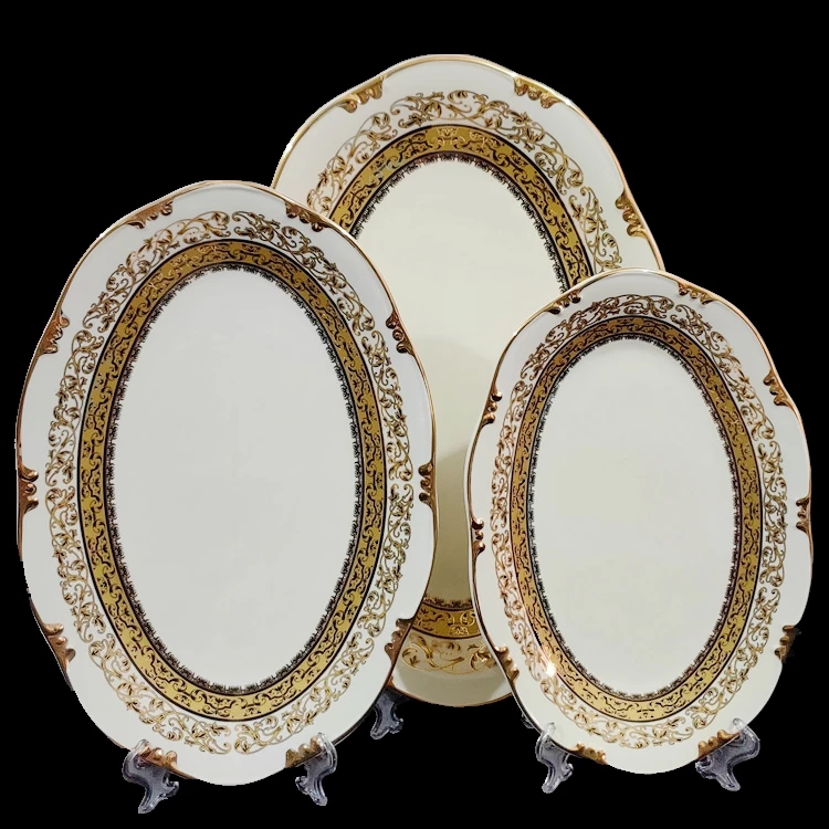 
Cheap ceramic white gold porcelain oval plate for hotel dinnerware colorful fish plate for restaurant small white porcelain plat 