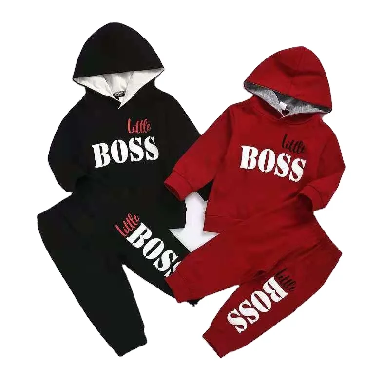 Winter Customized Baby Boys Outfit Two Piece Hoodie Kids Set Child Long Sleeve Clothing Casual Sweatsuit