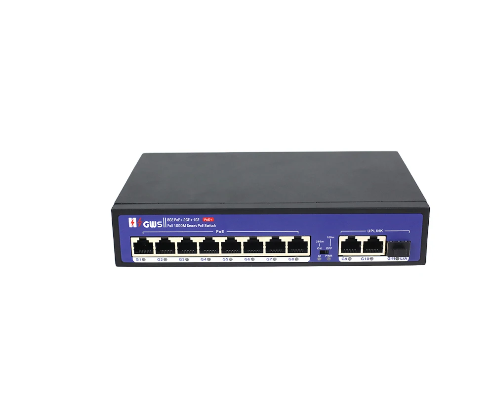 HZGWS 11-port Gigabit Uplink poe switch  8FE PoE+2GE Uplink port+1 SFP PoE Switch