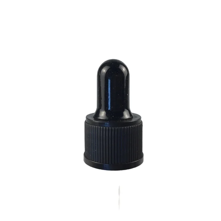 0.25 ML  black PP ribbed skirt dropper with glass pipette rubber bulb and 18/410 neck finish fits 5-100ml YB glass bottle