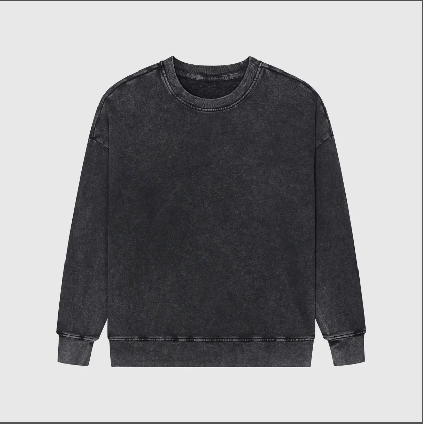 AIPA Premium Blank Black Stone Acid Wash Distressed Vintage Crewneck Sweatshirt Hoodie Sweater Men 100% Cotton Embroidery Logo