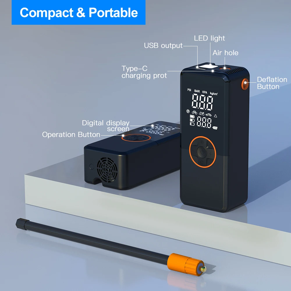 electric mini bicycle portable car tire inflator  wireless digital air pump bike car air compressor for car tires tyre pump