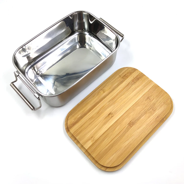 Детская школьная бамбуковая 304 нержавеющая сталь Ланч бенто коробка для хранения с бамбуковой деревянной крышкой