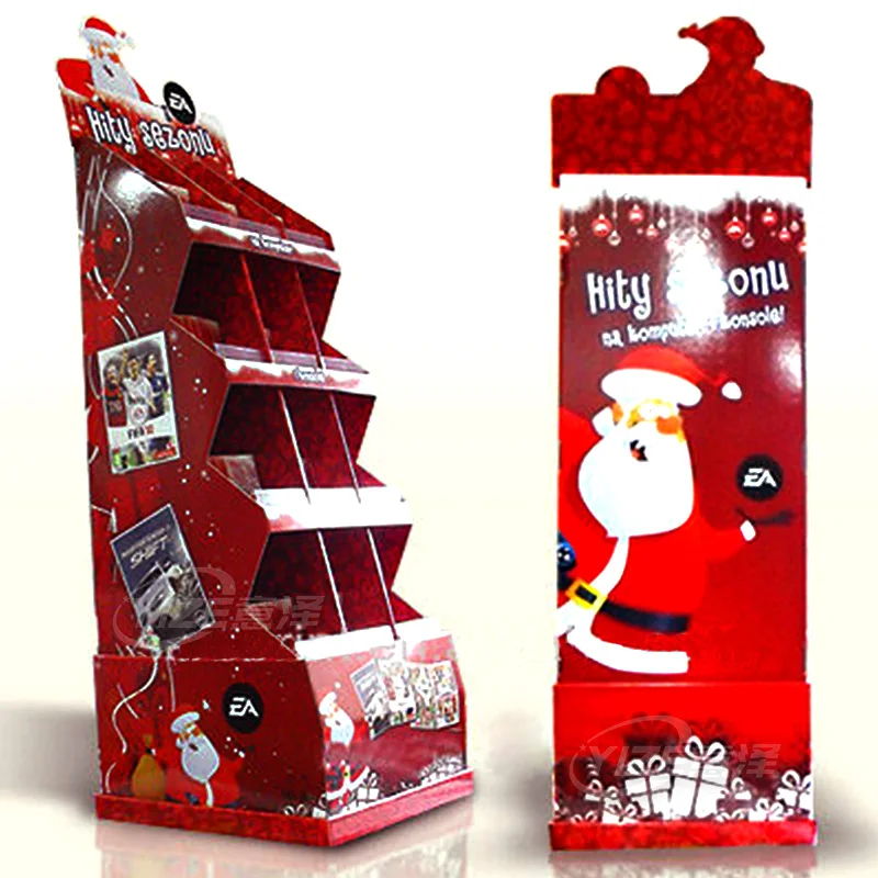 Custom Floor cardboard Christmas Tree Paper Gift Display Decorations Stand Retail Pop Corrugated Christmas Cardboard Display