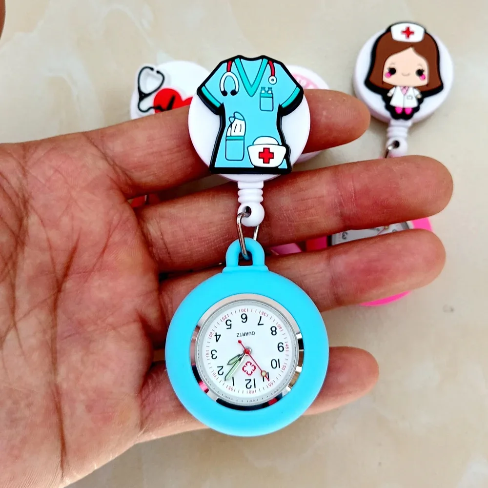 ABO Wholesale Watch Badge reel Customized Nurse Glitter Watch Badge reel Nurse Doctor Pocket Watches Clip Hang Medicine Clock