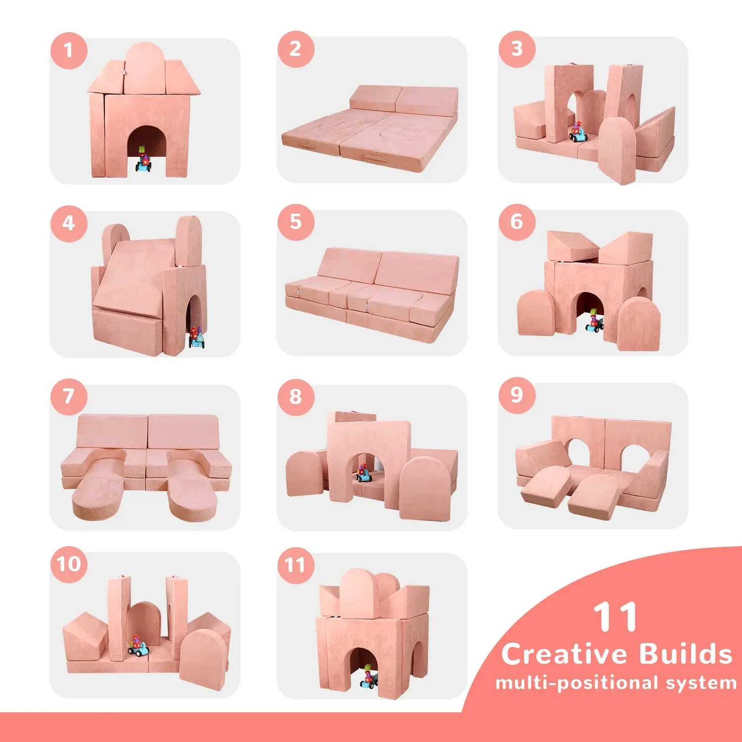 Factory Color Customization Pink Fold Out Play Couch Toddler Glow Sectional Foam Play Set Couch Set Kid Sponge Sofa