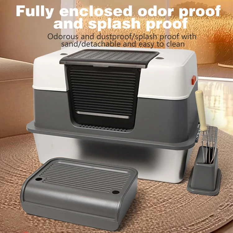 Custom Stainless Steel Cat Litter Tray Enclosed Litter Box Large Cat Toilet Easy to Clean Plastic Cat Litter Basin