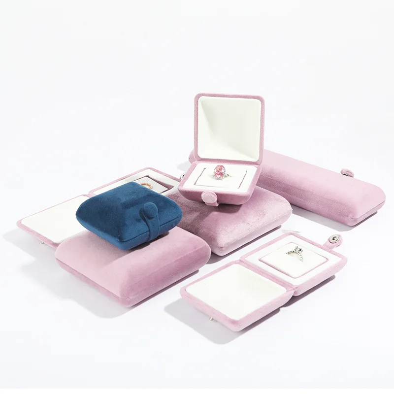 Velvet Jewelry Storage Box Button Buckle Pearl Necklace Earring Bracelet Packaging Jewelry Gift Box