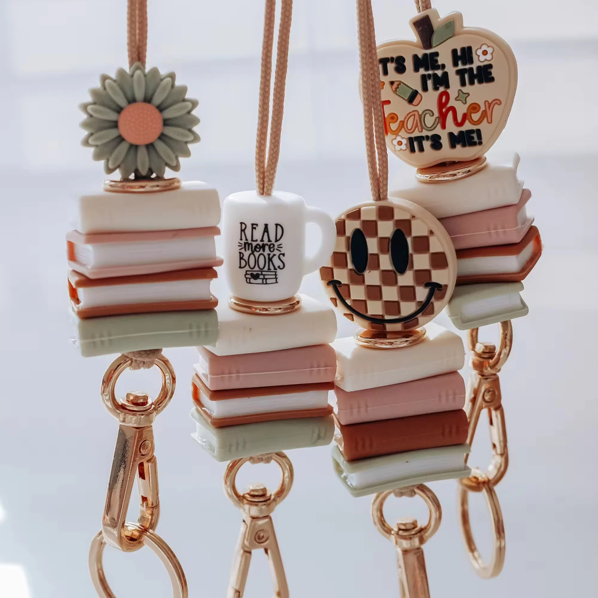 New style Silicone Pencil Apple Notedbook Beads stack Long Breakaway Keychain Lanyard Back to School Designs