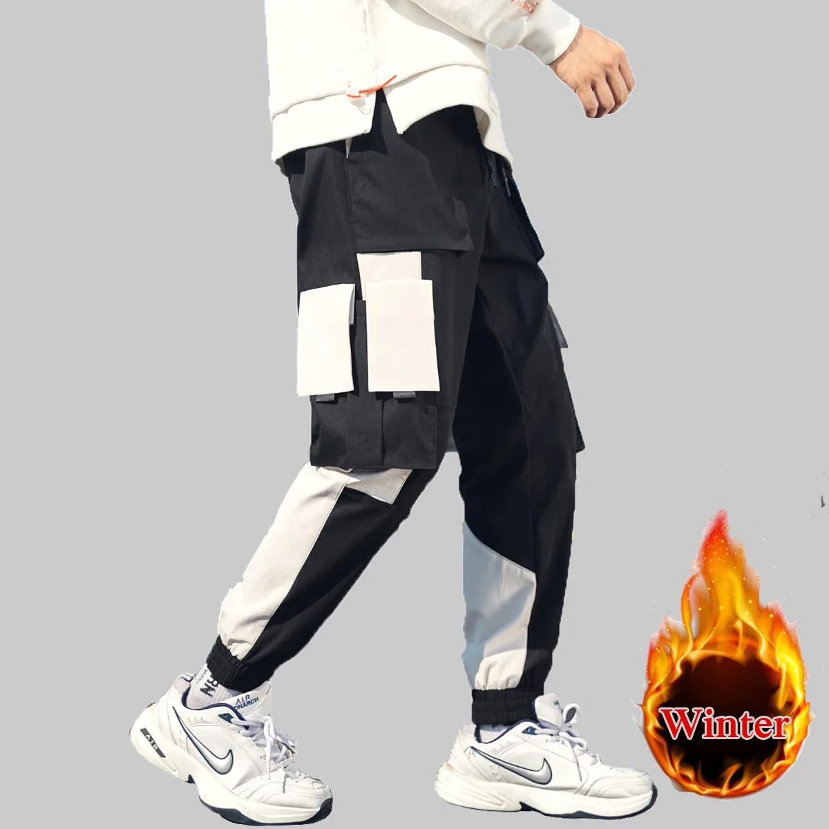 new design High quality winter warm casual pants mens fashion cargo pants with bellow pocket black trousers custom logo mens