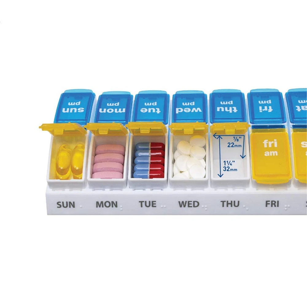 Weekly Removable Pill Box Case 7 Days 14 Compartments Plastic Pill Box