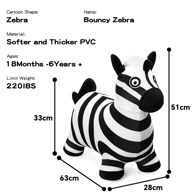 Hot Sale Toy Kids Ride-on Exercise Balance inflatable Plush Bouncy Animal Zebra For Toddlers space hopper