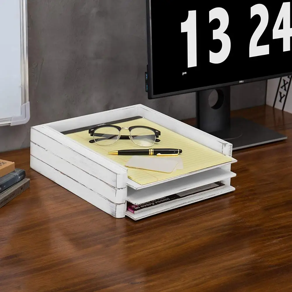 
Set of 3 Wood Desktop Stackable Document File Organizer Trays 