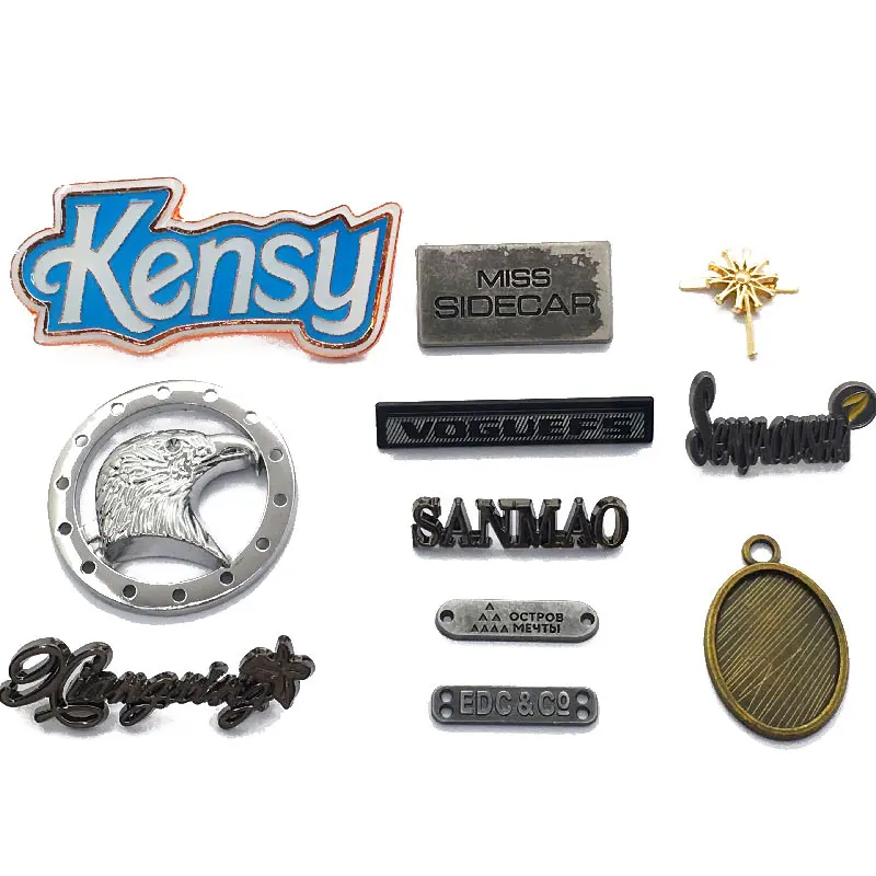 Manufacture Custom Round Gunmetal Words Tag Label Metal Engraved Jeans Brand Metal Logo Label