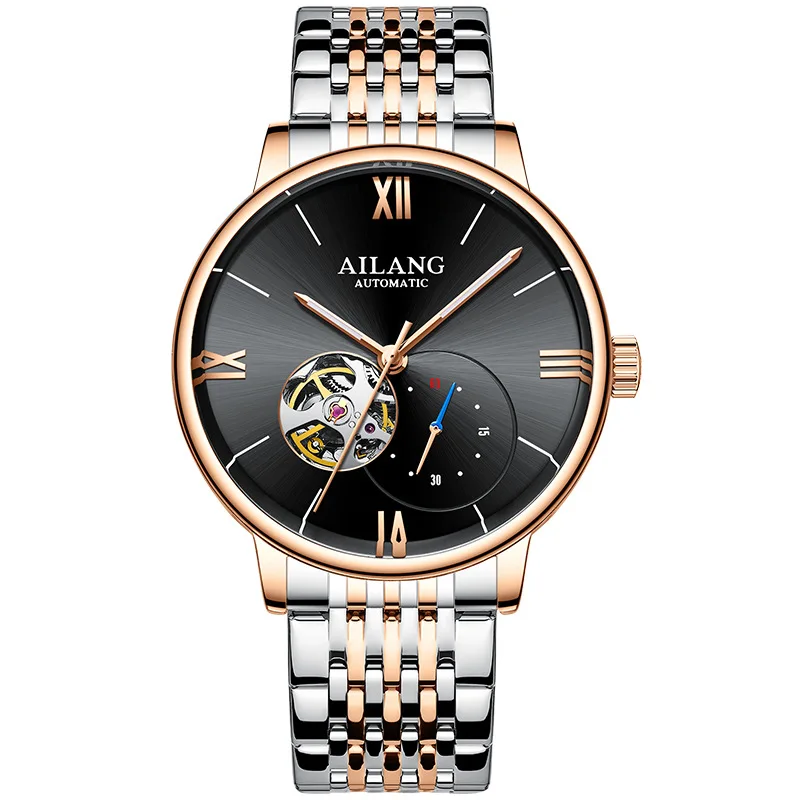 AILANG Luxury Watch Men Automatic Luminous Black Clock Men Stainless Steel Waterproof Mechanical Watch Relogio 8268