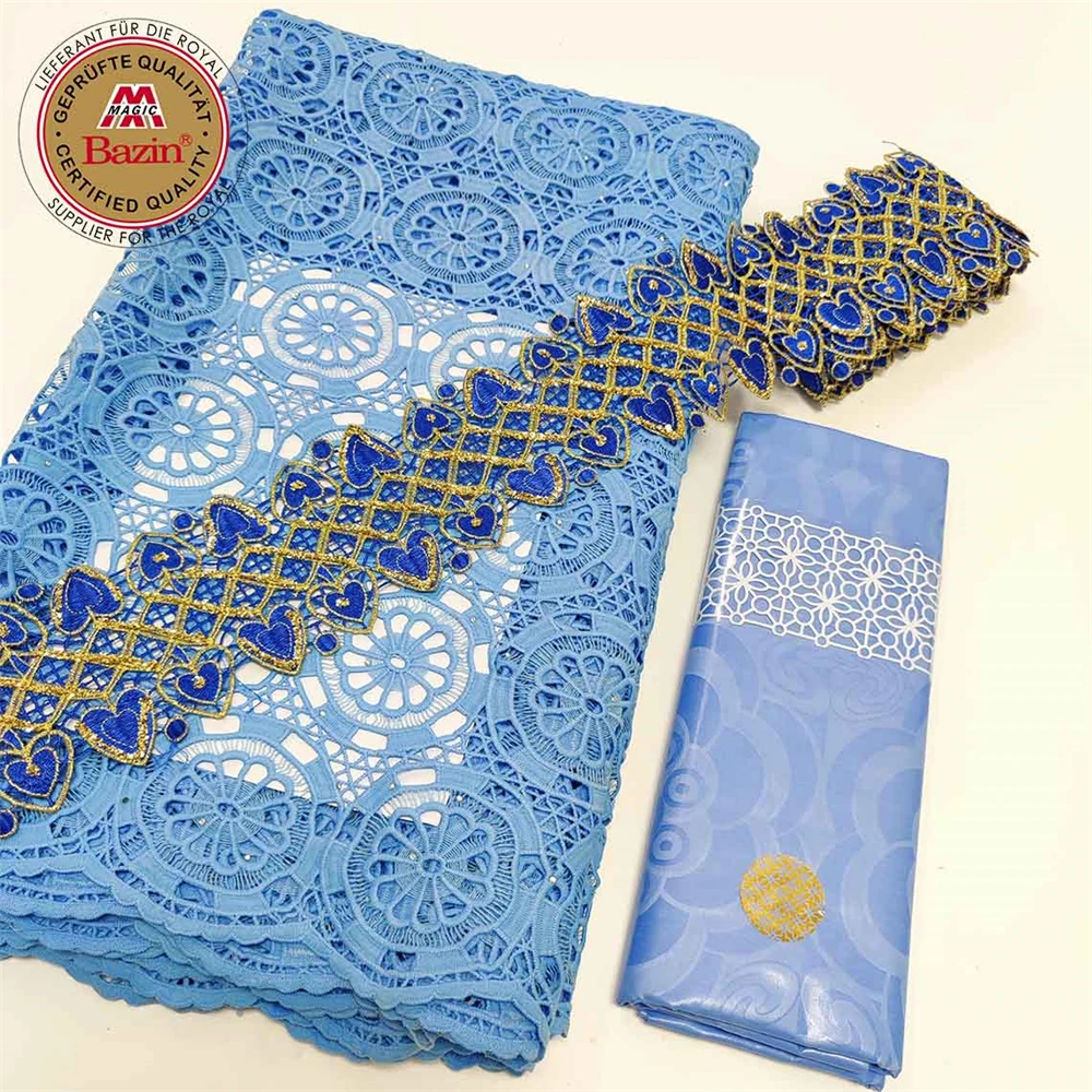2.5+ 2.5 +5 Yards African Lace Fabric Swiss Voile Lace Brocade Ribbons For Crafts With Bazin Riche Haberdashery Items Material