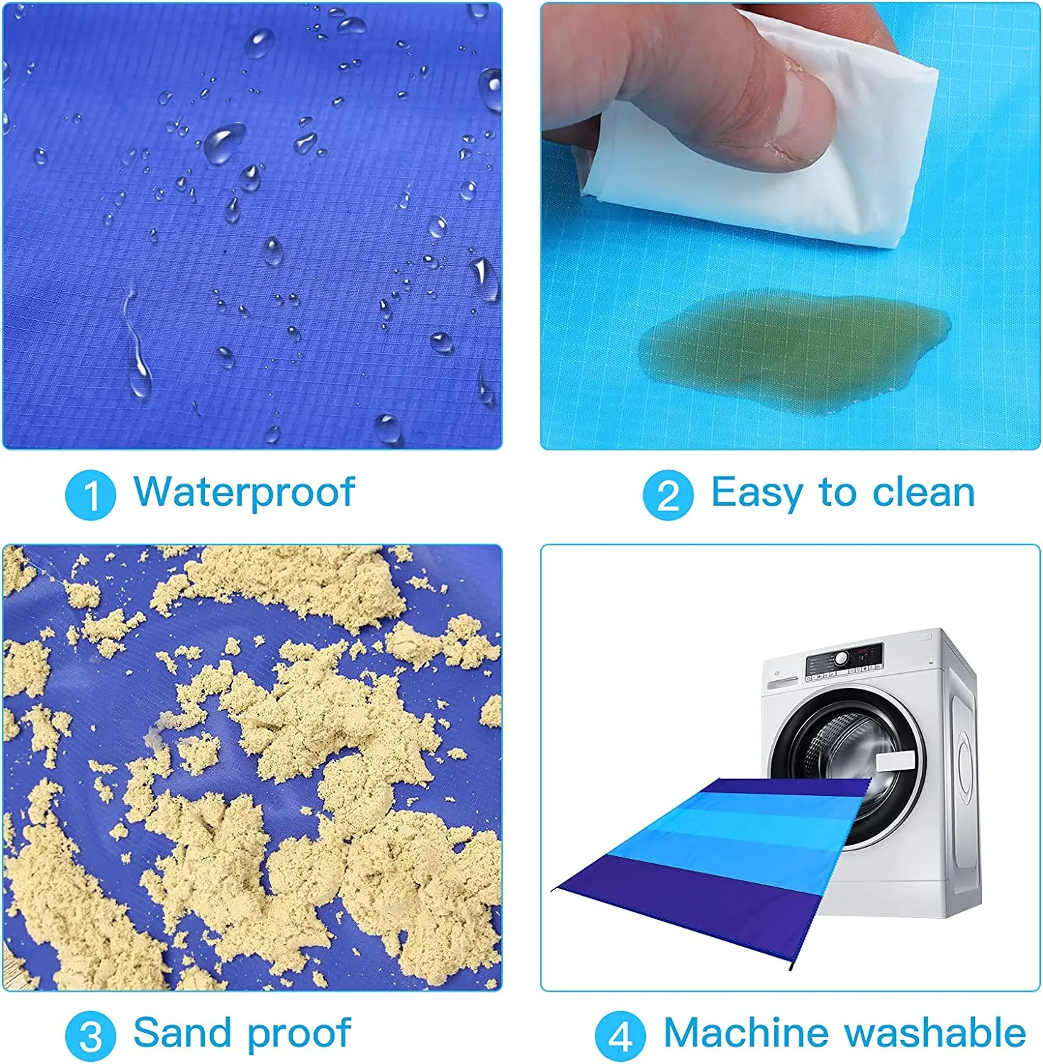 Big & Compact Sand Free Mat Quick Drying Lightweight & Durable  Beach Blanket Sand Proof With 6 Stakes & 4 Corner Pockets