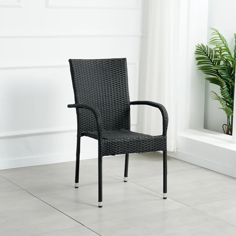 High Quality Modern Restaurant Outdoor Furniture Bistro High Back Arm Chair Cane Poly Wicker Stackable Plastic Rattan Chair