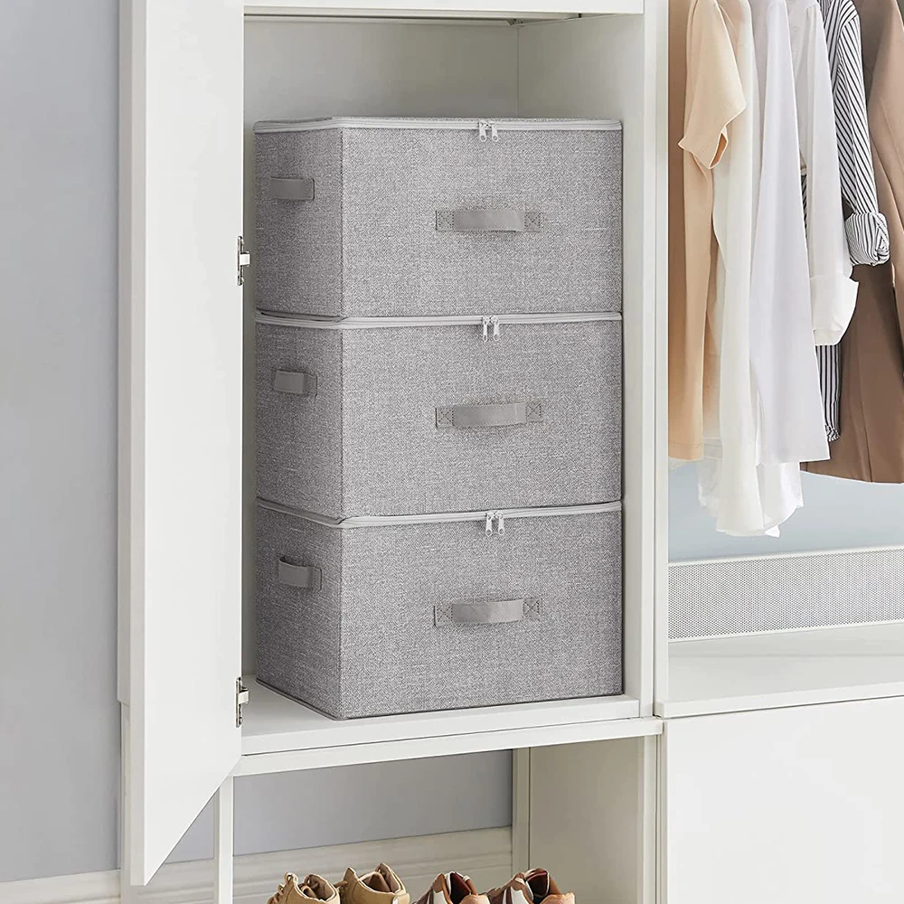 Wholesale Foldable Fabric Clothes Basket Storage Box storage Containers for Clothes With Handles Zipper